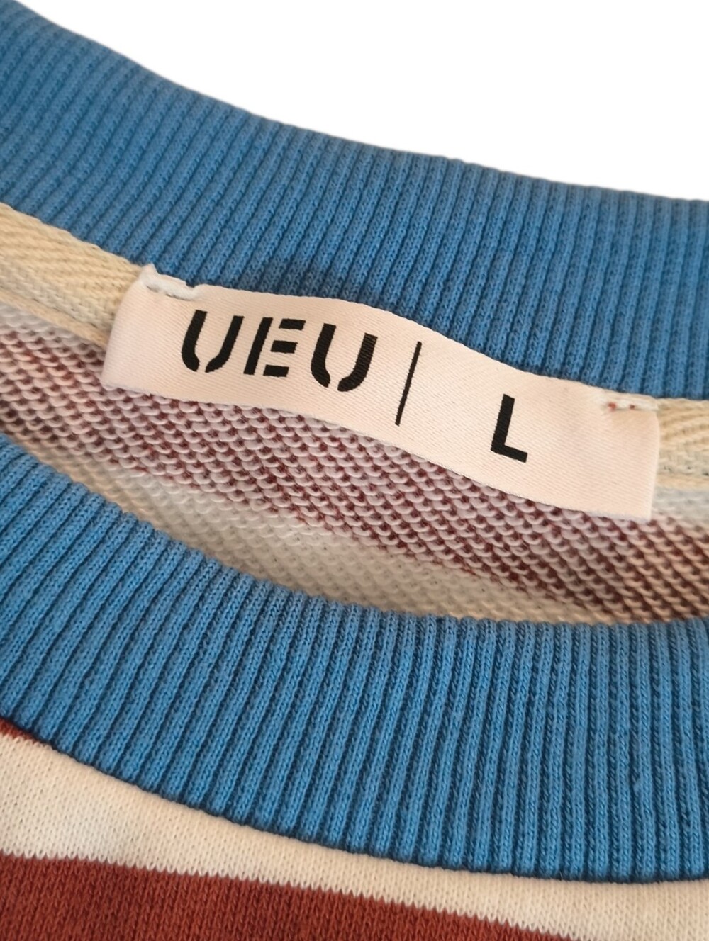 UEU Red & White Striped Oversized Sweatshirt With Blue Trim Size L - Picture 7 of 7